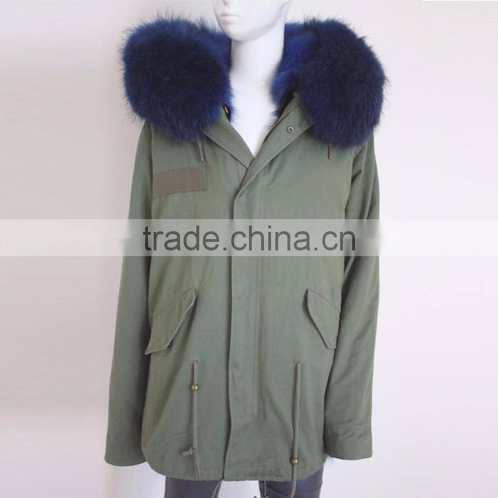 Myfur Army Green Fabric Parka with Fox Belly Fur Lining Winter Coat Wholesale