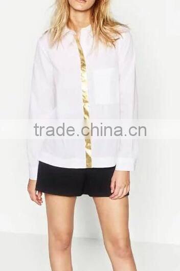 Runwaylover EY2338B Hot Sale 2017 Ladies Fashion Gilding Pure Color Blouse