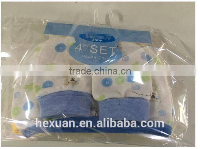 OEM or Stocked ,4pcs/set Newborn baby double hat, 2 pieces + protective gloves, 2 pairs of cotton, 4 pcs each set