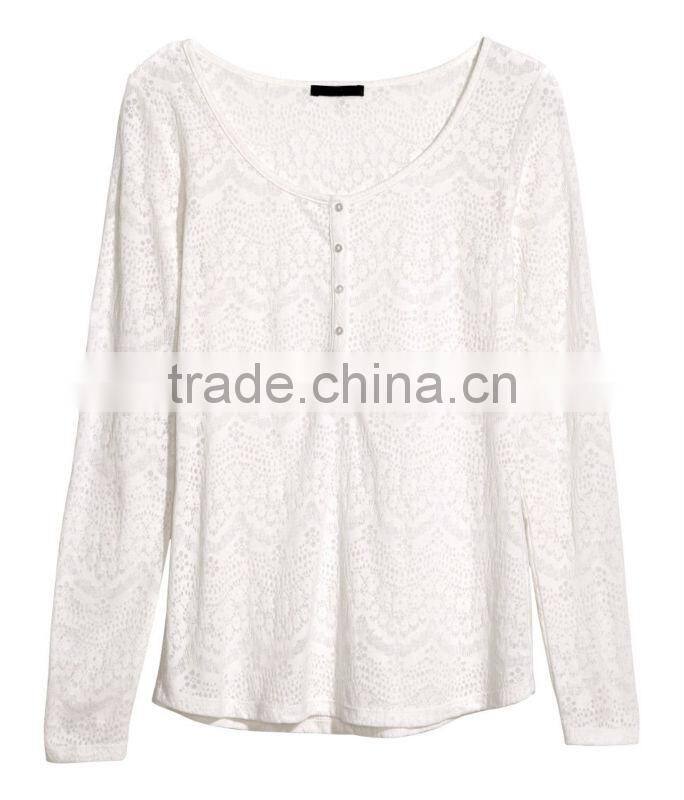 Ladies Long Sleeve Burnout pattern Knit Top