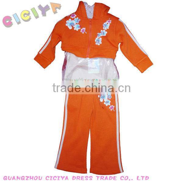 Girls Fashion Fleece 3pcs Orange Pajamas Children Pajamas Sets