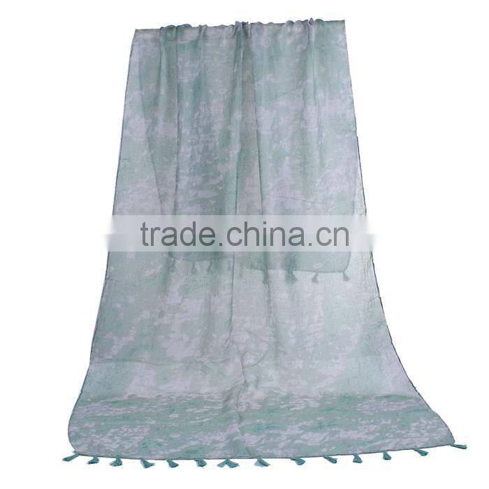 Voile Scarves & Wraps Rectangle Green Tassel China Scarf