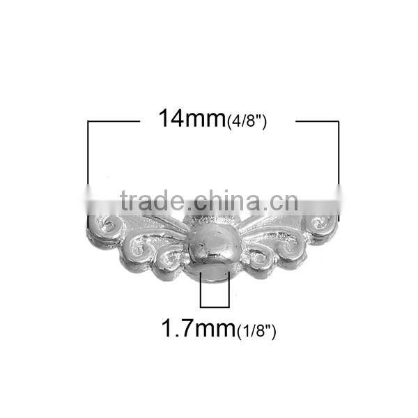 Zinc Based Alloy Spacer Beads Wing Silver Plated Carved