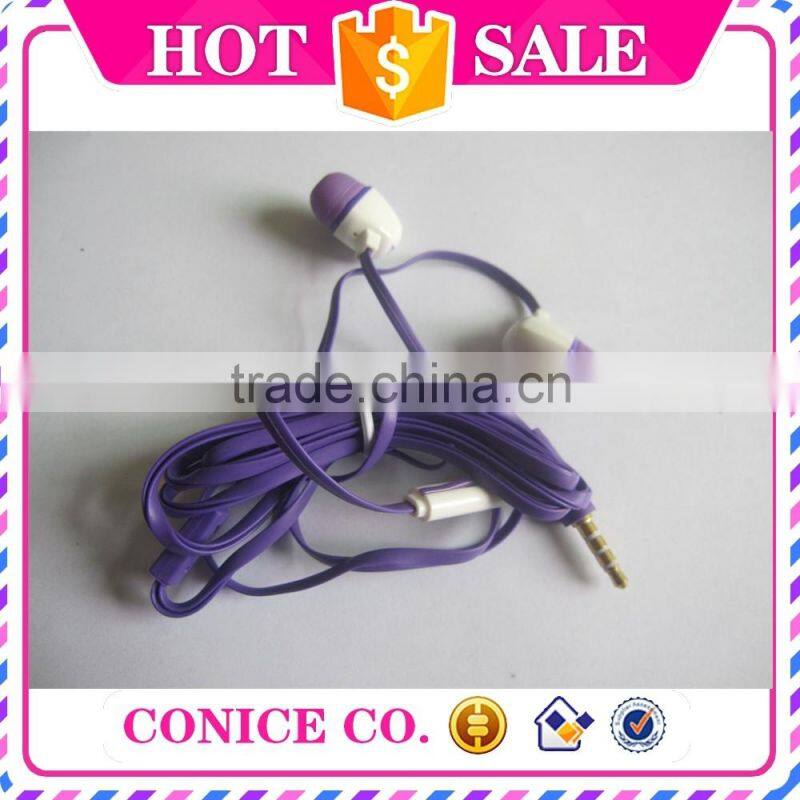 new arrival purple silicone plastic speaker flat cable wired magic sound stereo in-ear earbuds earphone with mic