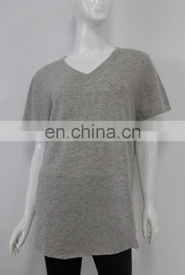 wholesale loose style V neck Short sleeve 100% pure cashmere pullover