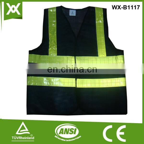 factory polyester fabric mesh /solid knit tape black hi vis vest