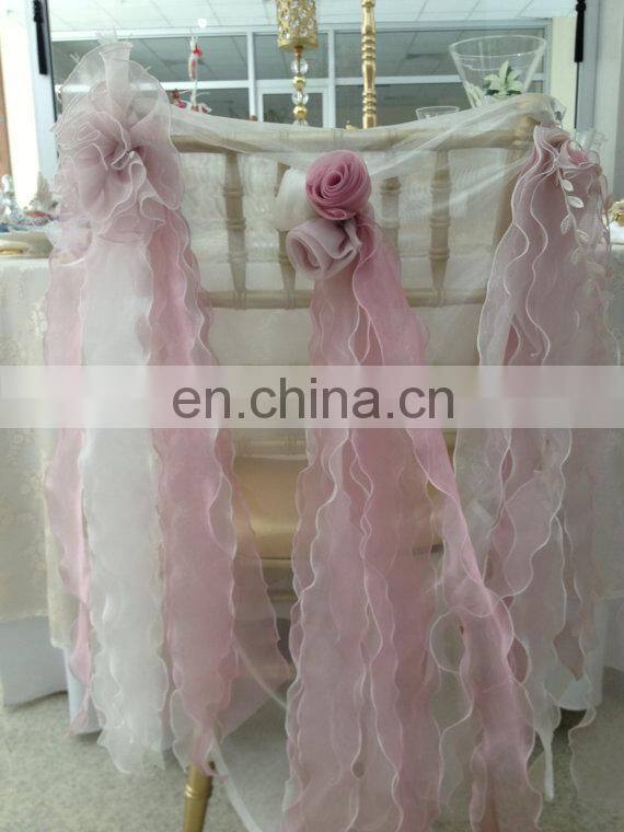 Fancy Wedding Party Ruffled Organza Blush Chair Sashes