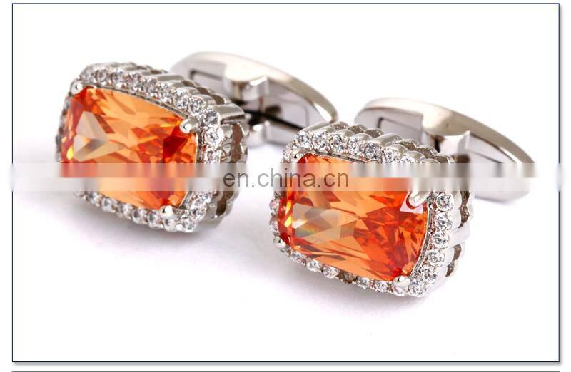 fashion elegant gold plating enamel blue diamond round cufflinks