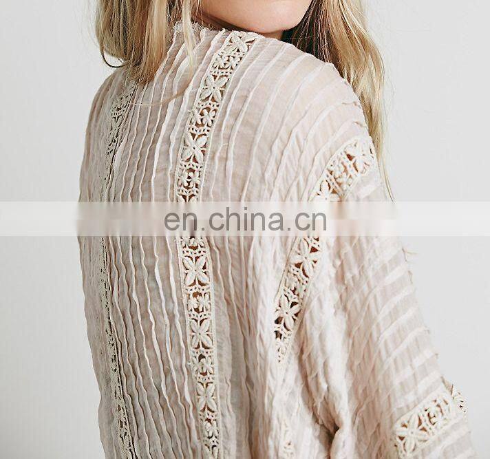 Lace inset ladies high quality kimono, pleated designer kimono