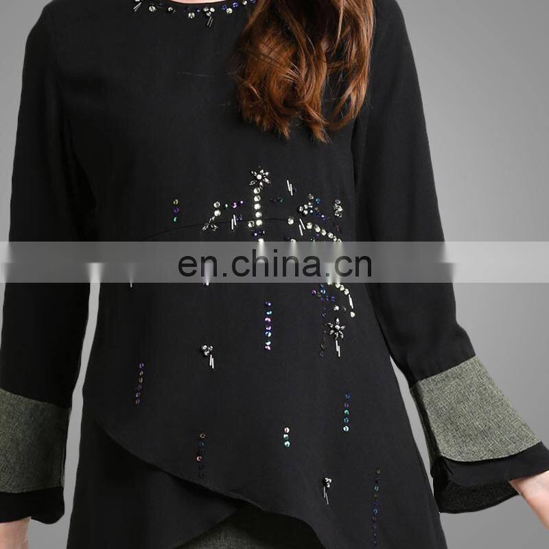 2017 Modest designer beaded baju kurung malaysia baju melayu islamic women suits