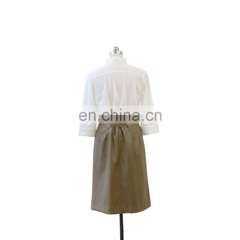 Hot sale spring and autumn cheap ladies PU leather skirt with two pocket