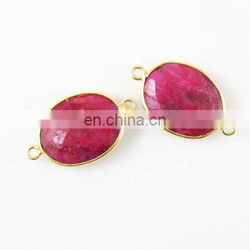 Sterling Silver Bezel Connector, Dyed Ruby Bezel With Gold Plated of SAC4041BC