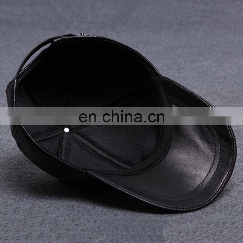 Men Faux Leather Warm Baseball Cap Causal Windproof Peaked Cap Adjust Snapback