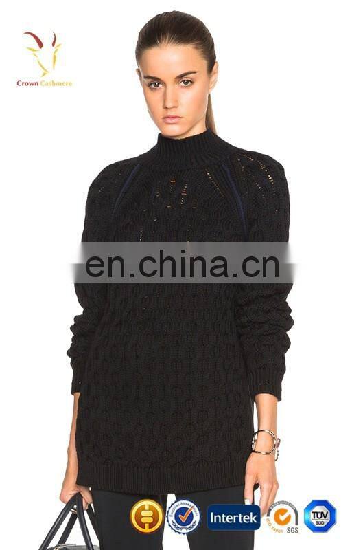 Back Open Placket Cable Knitted Sweater Women Pullover