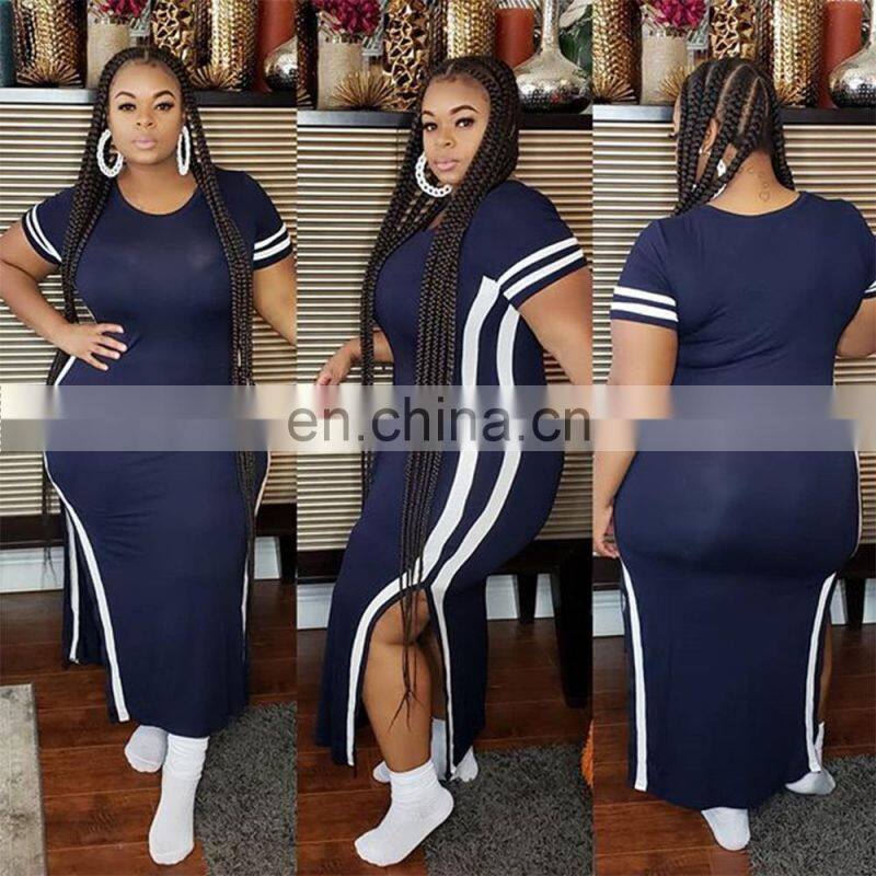 custom Plus Size Dress Skirts ladies dresses summer short sleeve Side split maxi solid bodycon dress women plus size clothes