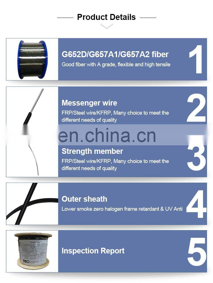 China manufacturer LSZH jacket steel wire/FRP/KFRP G652/G657/655 indoor and outdoor FTTH drop Cable GJYXFCH