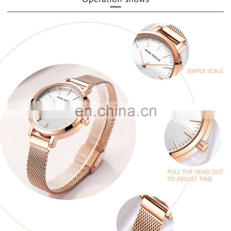 MINI FOCUS 0261L Brand Luxury Women Watches Waterproof Fashion Quartz Ladies Wristwatch Stainless Steel Watch