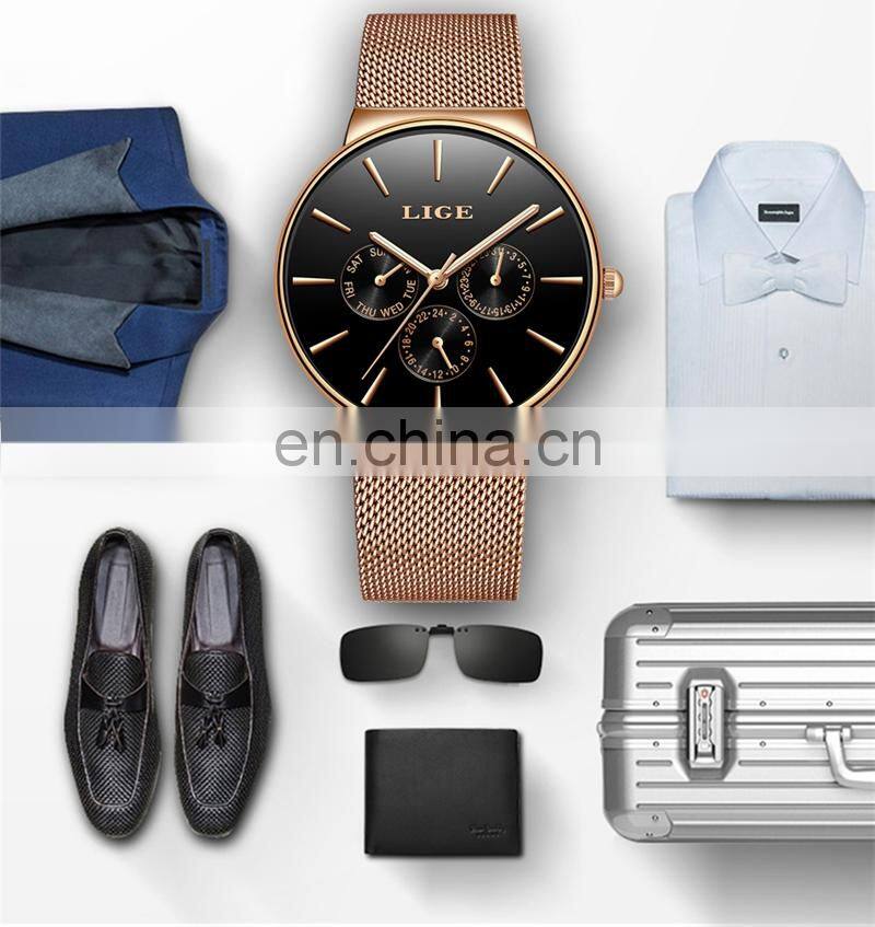 Top Brand LIGE Watches Men Super Slim Mesh Stainless Steel Luxury Casual Quartz Clock Ladies Wristwatch Relogio Feminino