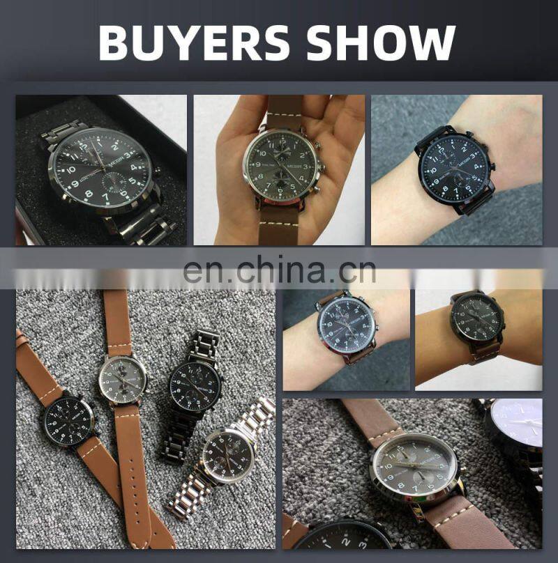 MEGIR 2160 Fashion Leather Stainless Steel Waterproof Chronograph Sport Wrist Watches Quartz Watch Man