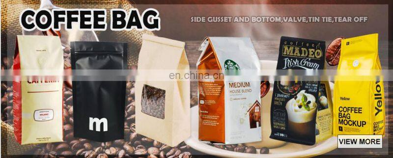 Custom printing bolsa de cafe aluminum foil flat bottom stand up pouch packaging ethiopia coffee bags with valve and zipper