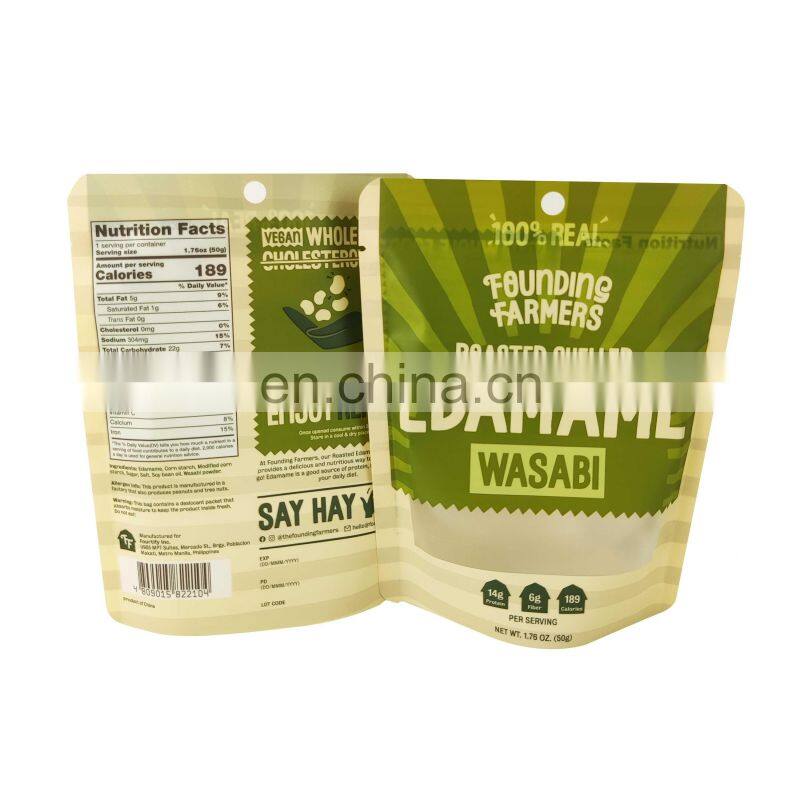 Customized matt printing three sides seal bag food packaging pouch bag with window/zipper