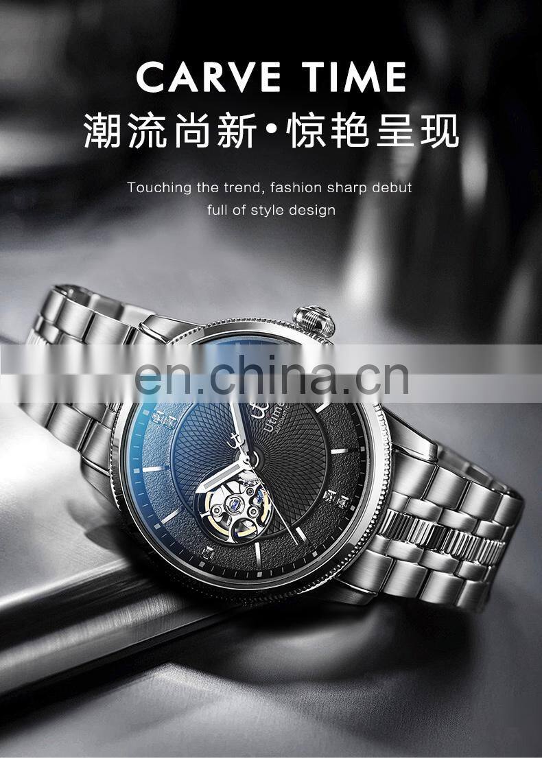 Utime Automatic Men's Watch Visible Mechanical Movement Dazzling Diamond Index Luminous Pointer Japan Automatic Movement U0035G