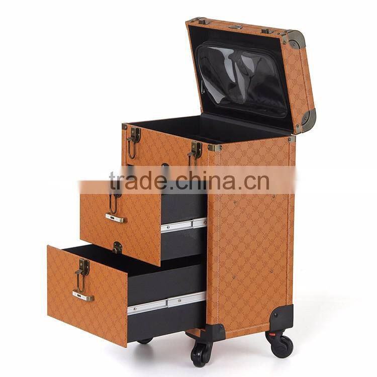 Hot product!Makeup artist trolley makeup organizer case with beautiful mirror