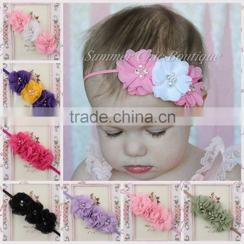 Cute girl princess headbands baby girl flowers cotton elastic headband kids handmake pearls flower headband for girls