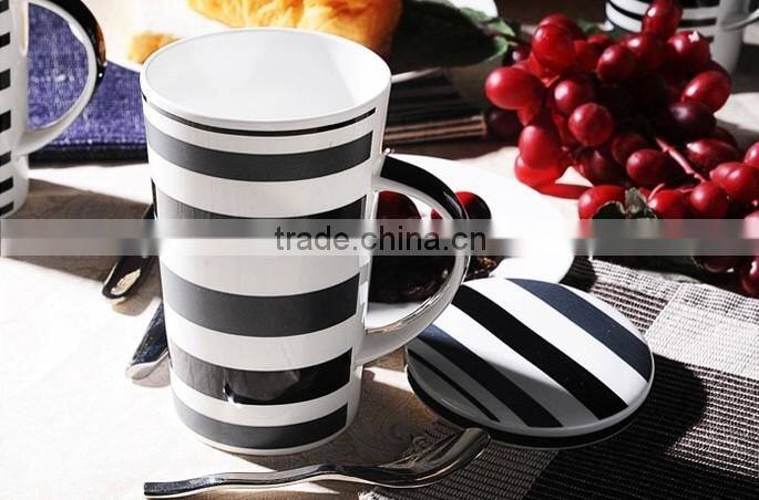 black strip design 12oz tall new bone china ceramic coffee mugs/cups for Germany