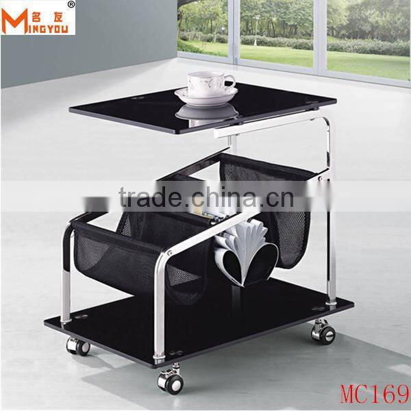 Modern Black Tempered Glass Chrome Side Table