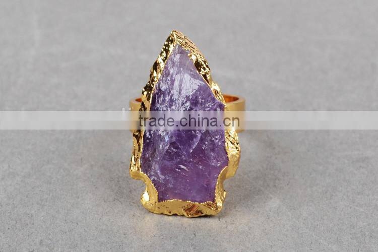 Natural rough stone arrowhead amethyst ring