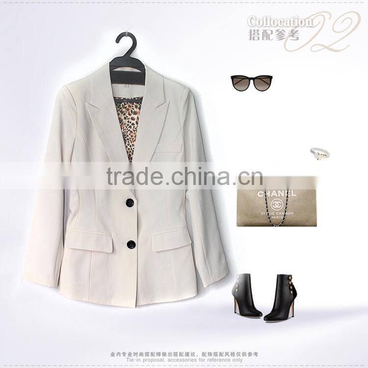 2014 Latest designer elegant quality white single breasted long sleeve fashion suit jacket women D31
