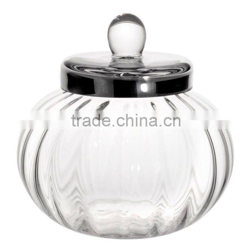 Argent candy dish with silver lid, glass cookies bowl jar