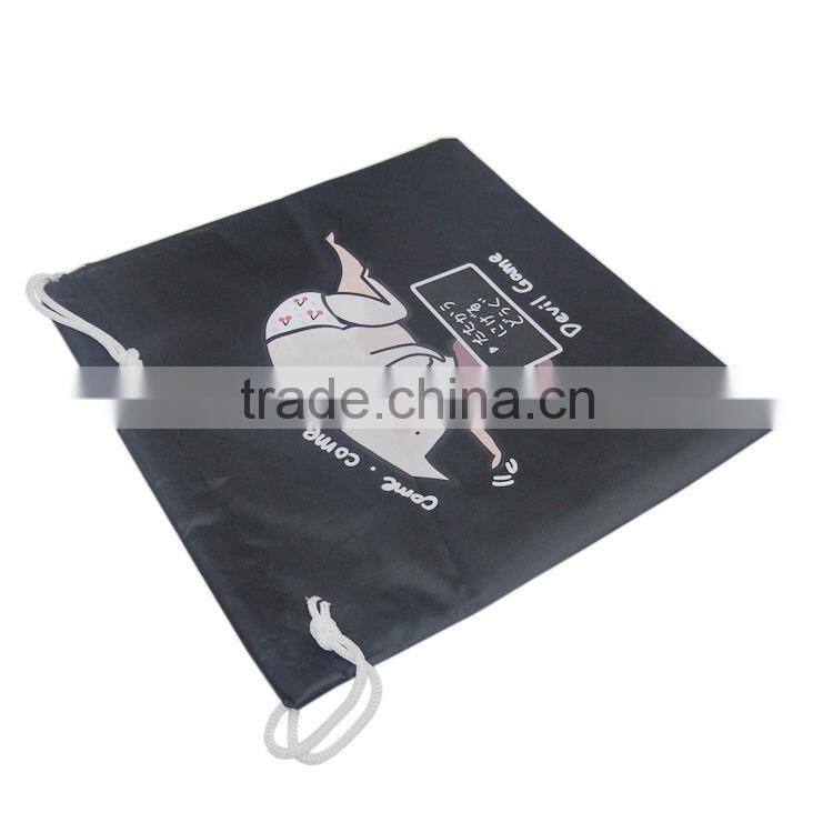 Online shopping cute cartoon gifts bag,black polyester clothes holding bag,light tote pouch