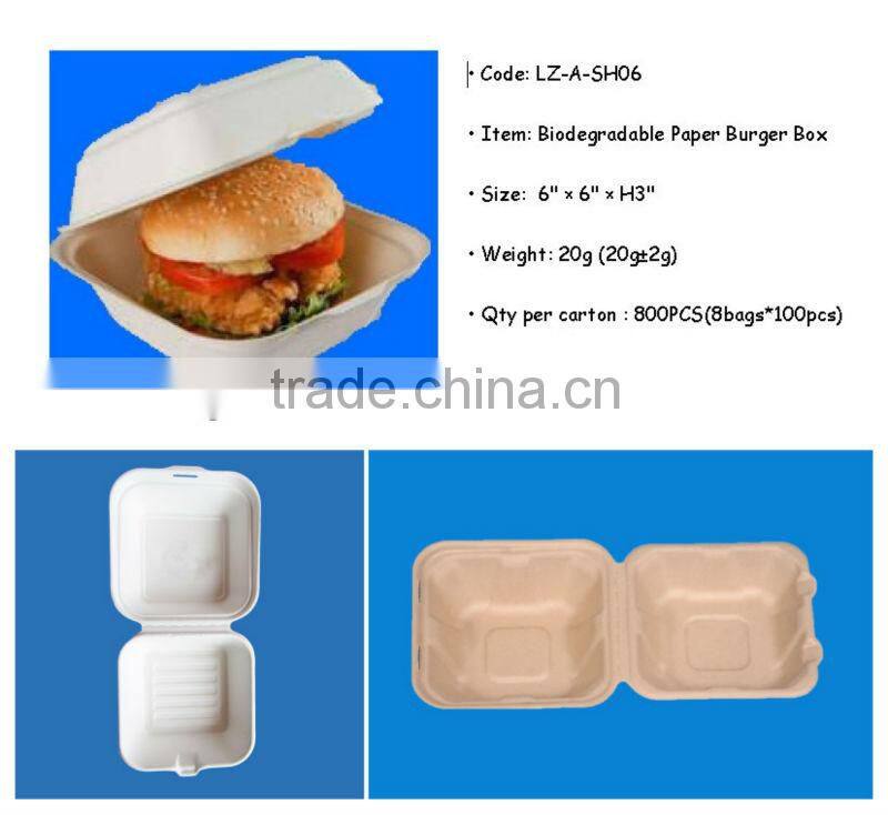 Eco-green 100% Biodegradable Microwavable Bagasse Hamburger Box