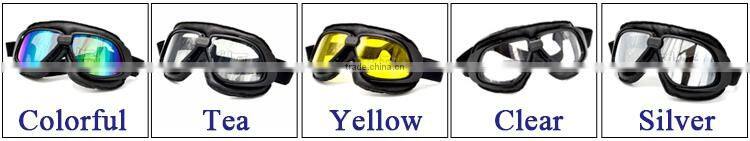 BJ-GT-007 New Arrival Black Leather Goggles Motorcycle with Clear Lens