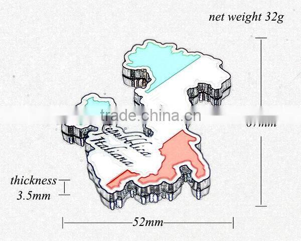 Italy Map Shape Travel Souvenirs Tourist Promotion Custom Metal Fridge Magnet Sticker