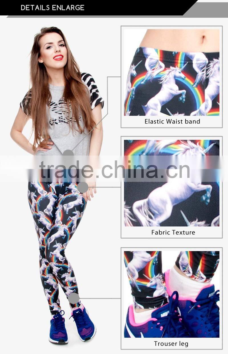 Taobao Fashion New Design Leggins 3D Print Rainbow Unicorn Women Leggings
