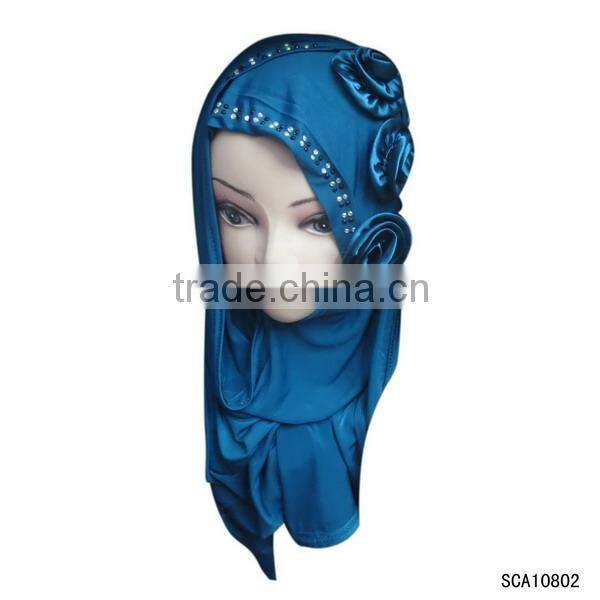 2014 latest design Alibaba website hot fix rehinestone scarf, coral scarf, silk flower design scarf