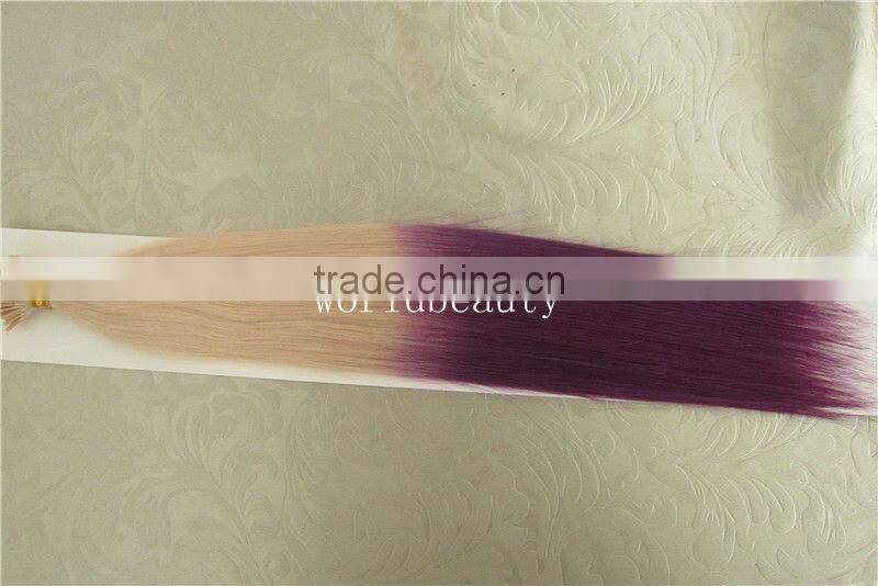 ombre colours #60/violet keratin hair extensions,pre-bonded hair extensions
