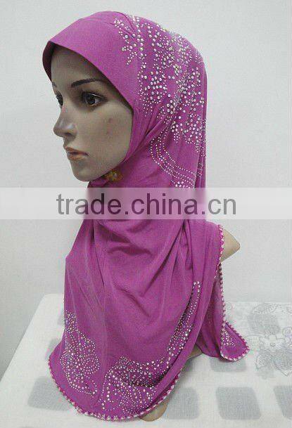 H123 new design one piece muslim hijab with rhinesones