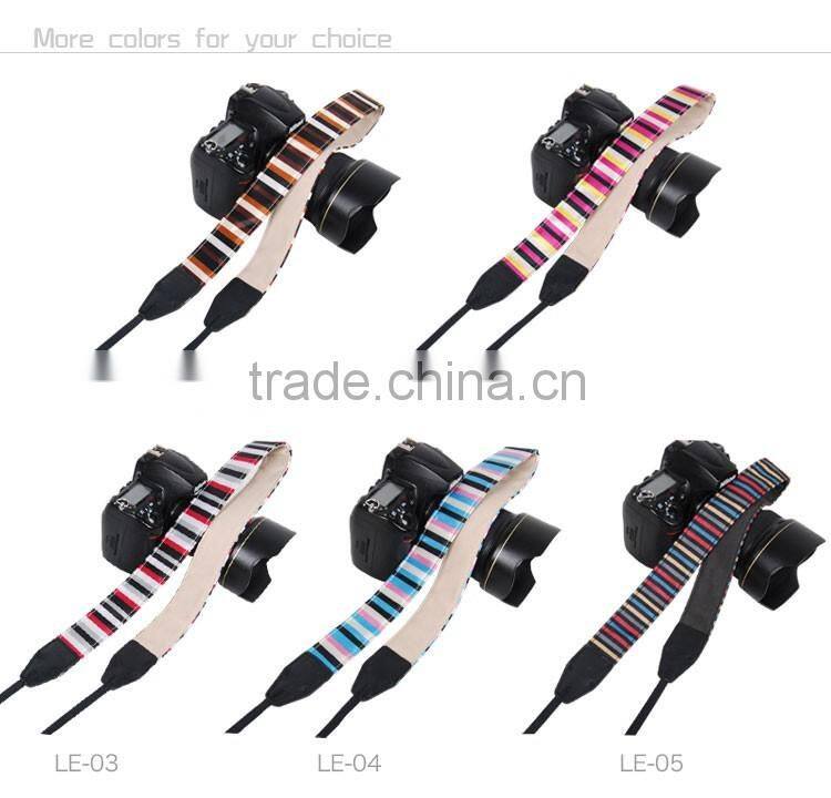 Leather Camera Strap Shoulder Neck White Brown Black Striped For DSLR LE-01