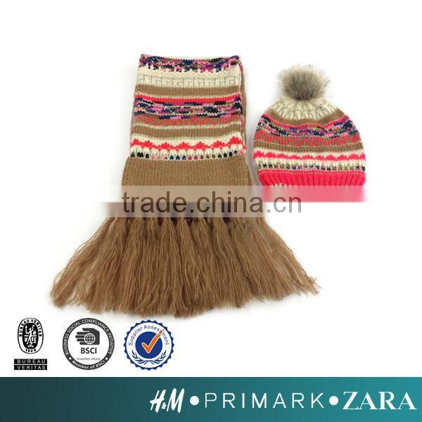Hotsale jacquard knitting scarf and beanie set