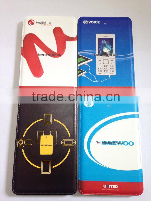 Premium leather cover customized promotional credit card shape portable phone power bank charger with built in micro usb cable