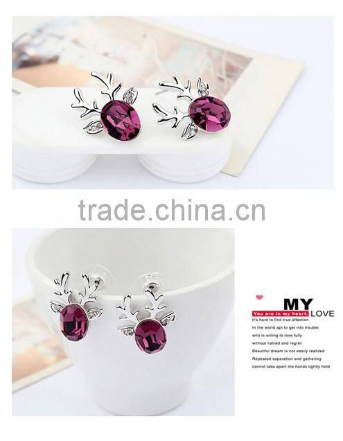 aestheticism Christmas ornaments purple crystal elk wholesale earring stud 2013 new