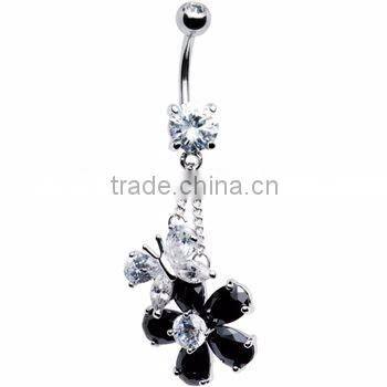 Clear Cubic Zirconia Flower Butterfly Belly Ring