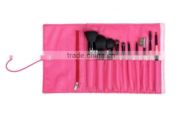 cute 10 piece animal hair make up quality brushes set with pouch kits