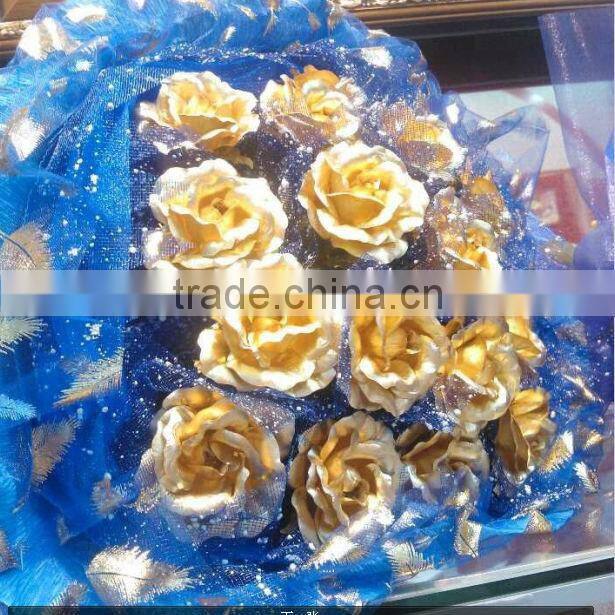 OEM Wedding Decoration Glorious 24k Gold Foil Open Roses