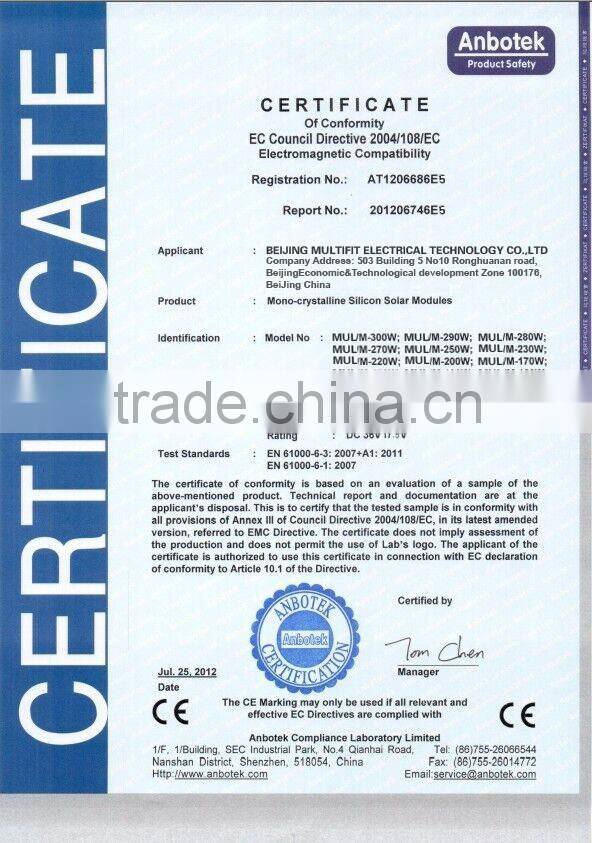 2016 Vmaxpower mono solar panels with TUV IEC CE 100W