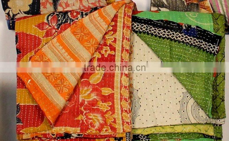 indian kantha throw twin bedding indian saree quilt vintage cotton saree kantha throws